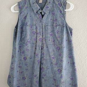 Loft Blue jean sleeveless floral shirt